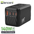 LENCENT 140W Universal Travel Adapter, International Plug Adaptor, GaN Fast Charger with 3 Type C+1 USB A, All in One Travel Essentials, Worldwide Outlet Converter for US to European EU UK AUS, Black.