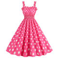 Manufacturers supply a large number of spot Barbie powder suspender party casual polka dot plaid print dress.