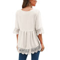 Women Summer Sexy Blouse, Irregular Half Sleeve Criss-Cross V-neck Hollow Out Lace Shirt.