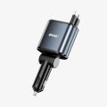 BWOO BO-CC109 120W USB & Type-C Grey Car Charger With 2 Retractable Cables.