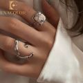 Enacolor 2-Piece Set Munstone Heart Open Ring - Adjustable for Women.