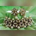 Pearl White And Golden Kundan Choker Necklace With Earring - Necklace For Girls. 