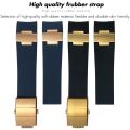 Natural Silicone Rubber Watchband for Ulysse Nardin 263 DIVER Curved End Black Blue 22mm Waterproof Watch Strap Bracelets Tools.