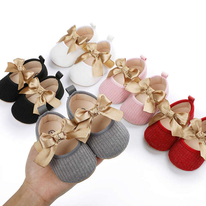 Bowtie Comfortable 0-1 Year Old Velcro Super Soft Neonatal Baby Walking Shoes