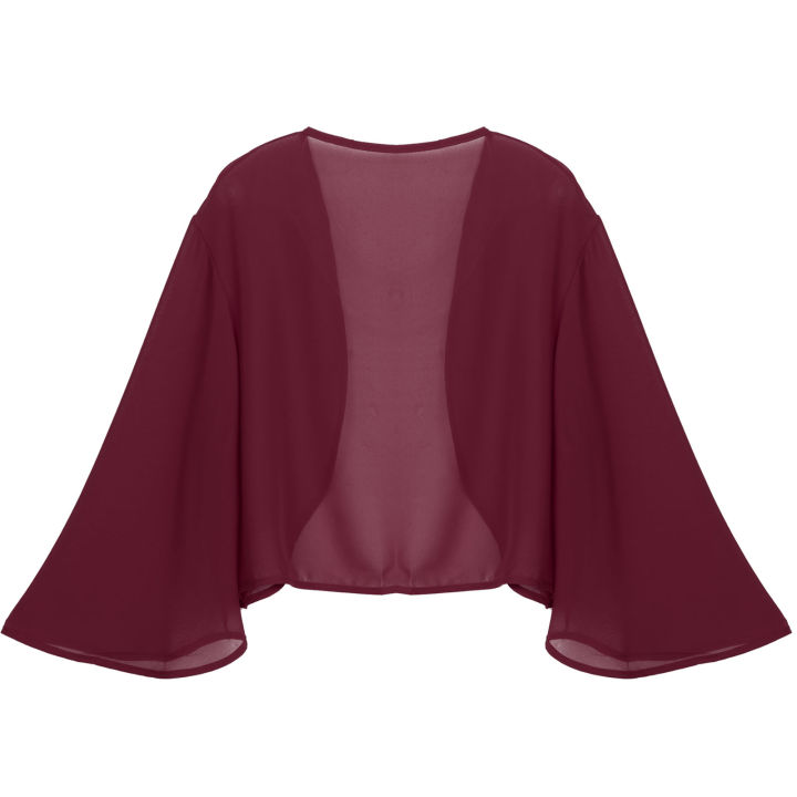 Womens%203/4%20Sleeve%20Chiffon%20Cardigan%20Bolero%20Elegant%20Summer%20Ladies%20Wedding%20Wraps%20Shrug%20Bridal%20Bolero%20Long%20Shawl%20Evening%20Cover%20Up%20-%20Image%205