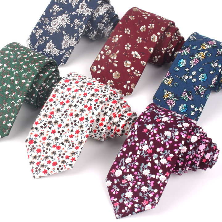 Alien New Cotton Ties Fashion Floral Print Neck Tie for Wedding Business Suits Skinny Tie For Men Women Broken flower Necktie Gravatas