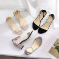 2019 summer new sandals with buckle heels, hollow open toe Korean version trend block heel women's shoes.