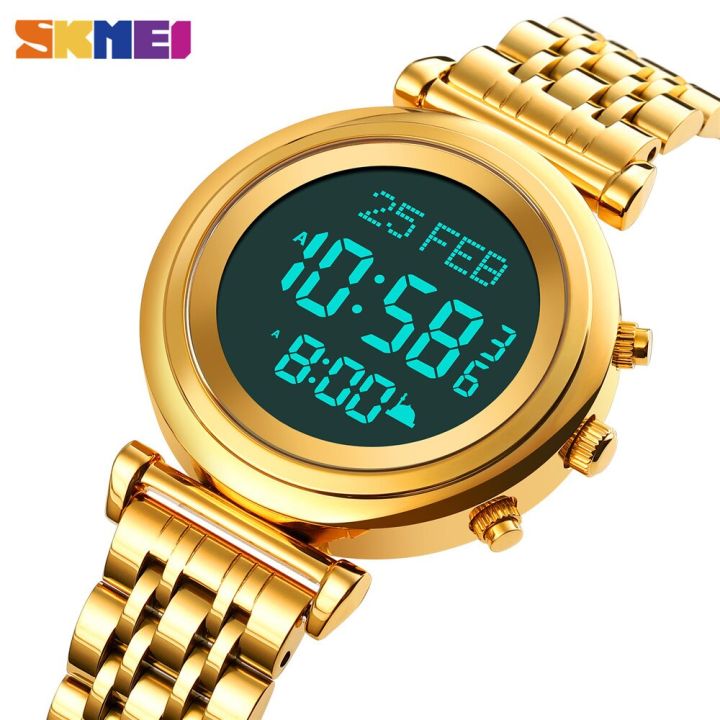 SKMEI Muslim Qibla Watch Men Adhan Alarm Clock Calendar Islamic Al Harameen Fajr Time Wristwatch For Mens