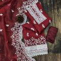 Unstitched Indian Organza Tissu Shalwar Kamiz Four Piece Party Dress For Women (4 Piece). 