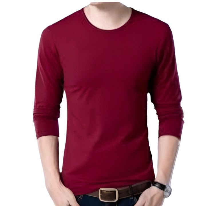Maroon Color China Febrics Round Neck Long Sleeve T- Shirt For Men