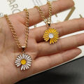 Trendy Sun Flower Daisy Necklace for Women - Pressed Flower Jewelry Dainty Chain Necklaces for Girls Simple Stylish New Collection - Pendant Necklace for Women New Collection. 