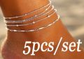 Versatile -1pc Multi-layer Sparkling Crystal Anklets Summer Beach Charm Anklets Fashion Boho Foot Bracelet Wedding Jewelry Gifts- Avant-garde.