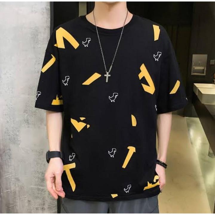 Black All-Over Printed Summer T-Shirt For Men - Genji - গেঞ্জি ছেলেদের