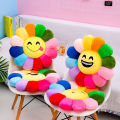 Multicolor sunflower shape pillow smiley face cartoon plush material PP cotton filled. 