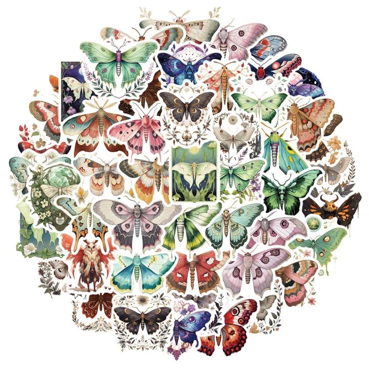 10/30/50PCS Colorful Moth Animal Cute Stickers Cartoon Decals Kids Toy DIY Diary Suitcase Scrapbook Laptop Bike Funny Sticker