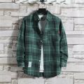 Ins Plaid Shirt Men's Outer Wear Trend All-match Long-sleeved Shirt. 