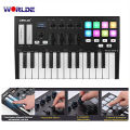 WORLDE Panda MINI II Portable 25-Key USB MIDI Keyboard Controller with 8 RGB Backlit Trigger Pads 4 Assignable Control Knobs 4 Assignable Sliders.
