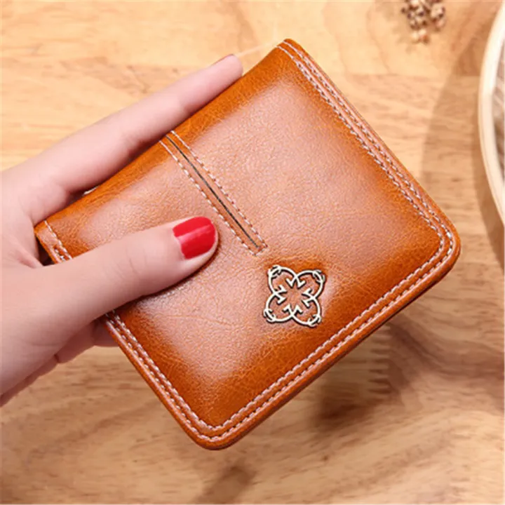 Wax%20Leather%20Women's%20Small%20Wallet%20European%20And%20American%20Retro%20Coin%20Purse%20Short%20Thin%20Wallet%20Oil%20-%20Image%203