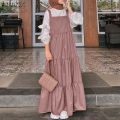 ZANZEA Muslimah Women Muslim Sleeveless Square Neck Pinafores Dress Tiered Party Swing Sundress. 
