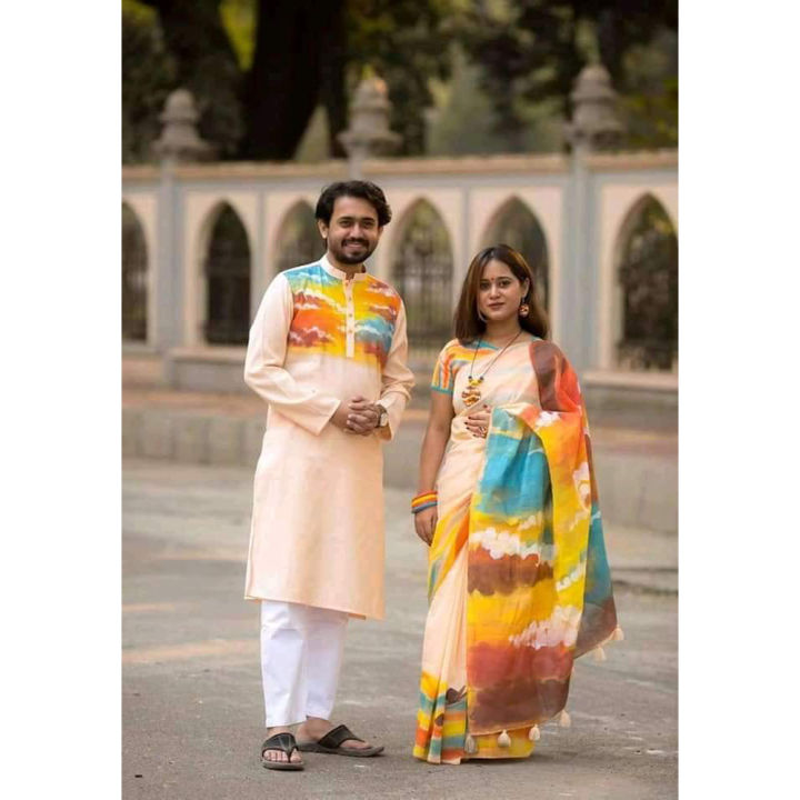 Half%20Silk%20Saree%20And%20Half%20Silk%20Panjabi%20For%20Combo%20Couple%20Dress%20-%20Saree%20For%20Women%20-%20Image%202