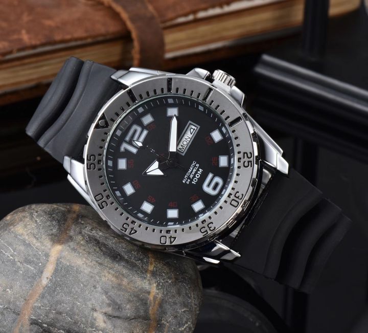 New Men's Steel Belt Belt Fashion Large Watch with Calendar Week High-End Quartz Watch
