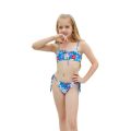 2022 Children's Swimwear New Cross Border Girls Two-Piece Swimsuit Kids Bikini Blue Colorful Flowers. 
