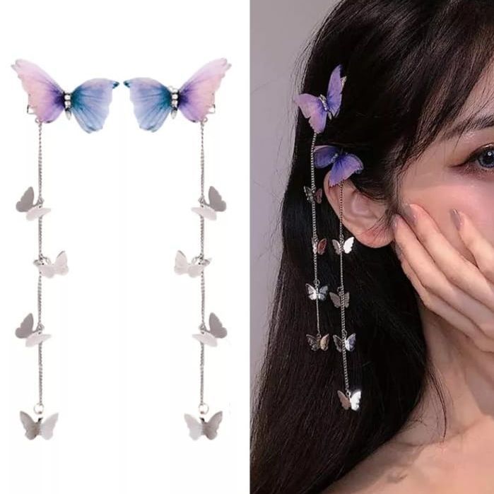 Trendy%201%20Pair%20=%202%20Pcs%20Butterfly%20Hairpin%20New%20Korean%20Elegant%20Metal%20Tassel%20Long%20Hair%20Clips%20for%20Women%20-%20Antique%20Party%20Hair%20Accessories%20-%20Crown%20-%20Image%202