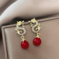 Festive Dragon Earrings Auspicious Peal Dragon Dangle Earrings Jewelry for Party Accessory Women’s Fashion Gift Idea Ethnic Wear. 
