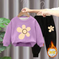 Girls Sweatshirt Set 2023 New Fleece Winter Style Girls Foreign Tops Children's Clothes Baby Pants Autumn and Winter. 
