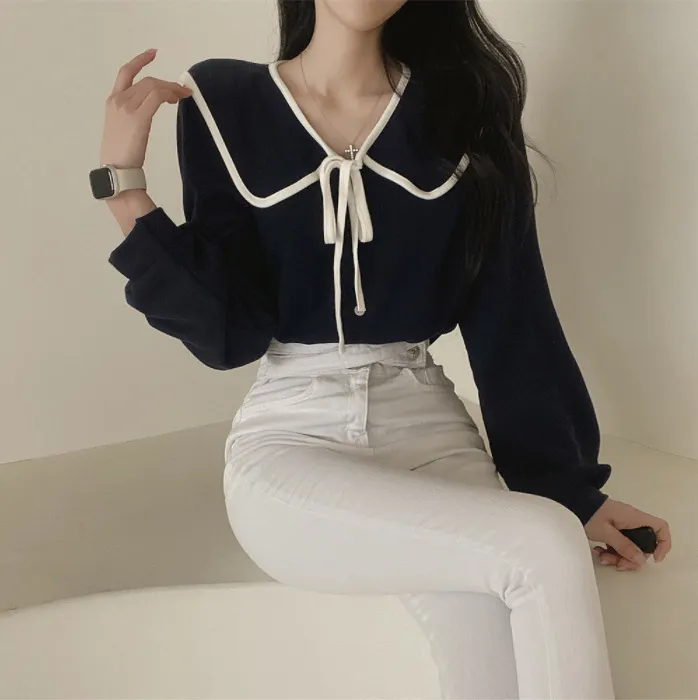 %E3%80%90Exclusive%20Limited%20Edition%E3%80%91%20Spring%20and%20Summer%202023%20New%20Doll%20Collar%20Lace-up%20Lantern%20Sleeve%20Shirt%20Women's%20Inner%20and%20Outer%20Wear%20Solid%20Color%20Shirt%20-%20Image%202