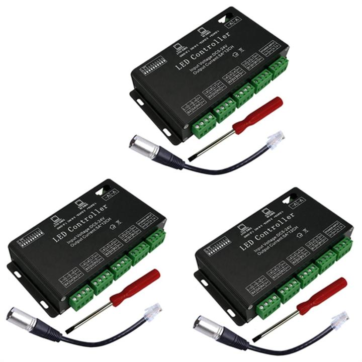 3X 12 Channel DMX Decoder RGB LED Controller 60A PWM DMX512 Dimmer ...