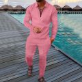 Men's Polo Suit Fashion Men Casual Set Autumn Solid Color V-neck Zipper Long Sleeve POLO Shirt+Pockets Pants Two Pieces Set Men.