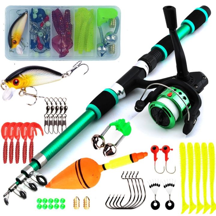 1.8M Travel Fishing Gear Telescopic Fishing Rod Full Kits Fishing Pole Casting Rod Fishing Rod Reel Set Spincast Fishing Reel Hooks Feeder Rod Combo Fishing