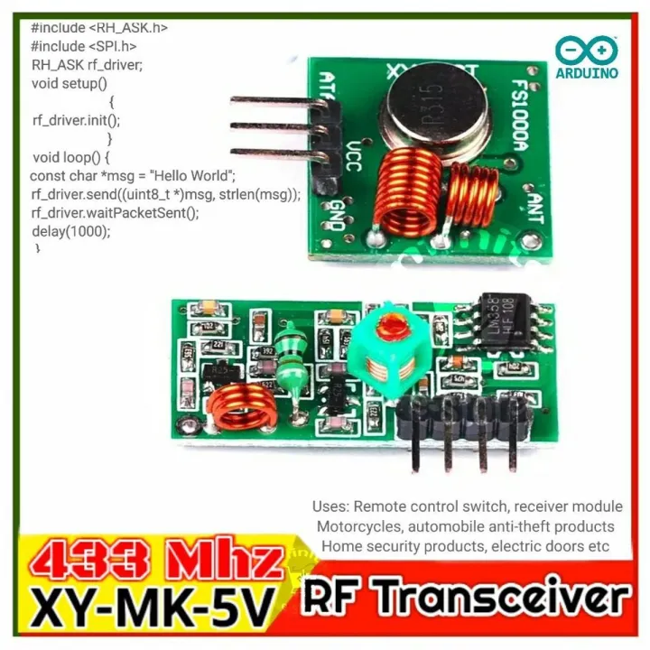 433Mhz RF Wireless Transmitter Module and Receiver Kit XY-MK-5V DC Wireless For Arduino Uno R3 Raspberry Pi /ARM/MCU WL Diy Kit Remote Door lock System etc