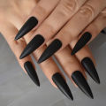 Solid Black Pointed Design Press on Nail Long Matte Frosted Stiletto Full Cover Artificial False Nails for Women Salon Home.