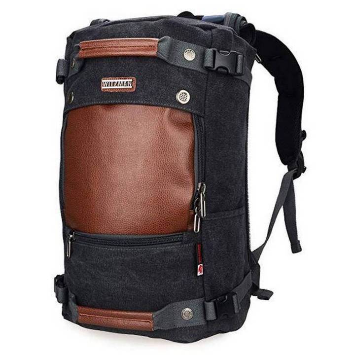 Black and Brown Canvas Backpack for Men