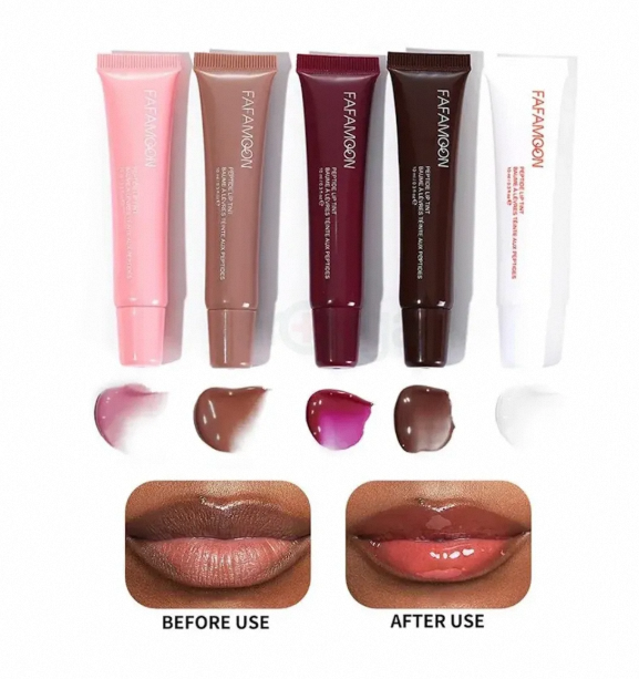 Fafamoon Lip Gloss, 5 Colors Fafamoon Lip Gloss, Fafamoon Peptide Lip Tint - Moisturizing & Long-Lasting Lip Balm