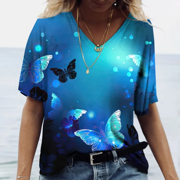 New%20V-neck%20Summer%20Women's%20T-shirt%20Fashion%20Tops%20Butterfly%20Print%20Oversized%20Female%20Tees%205xl%203d%20print%20T-shirt%20Street%20Casual%20Clothes%20-%20Image%202
