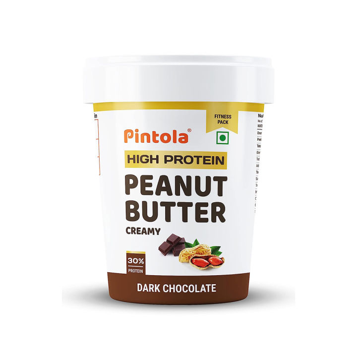 Pintola HIGH Protein Peanut Butter (Dark Chocolate) (Creamy, 1kg) | 30% Protein | High Fibre | NO Salt