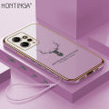 Hontinga for Redmi Note 12 4G Back Cover(Free Lanyard)Luxury 6D Plating Lucky Deer Side Pattern Case Soft Silicone Square Mobile Cover.