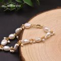 GLSEEVO Natural Baroque White Pearls Strand Bracelets For Women Gift Handmade Adjustable Charm Bracelet Luxury Jewellery GB0928.