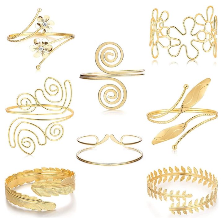 Boho Coil Upper Arm Band Cuff Armlets for Women Girls Arm Bangle Adjustable Gold and Siliver Color Cuff Bangle Body Bracelets