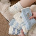 Winter Australian Velvet Socks for girls & Women Thickeneded Super Warm Blue Cartoon Bear Embroidered Bow Winter Mid-Tube Sleep Socks.