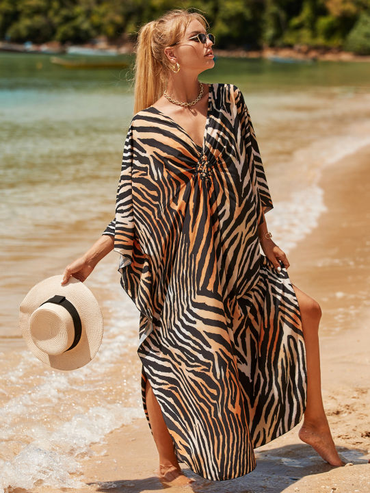 Summer%20Tiger%20Striped%20Print%20Bat%20Sleeves%20Side%20Split%20Beach%20Dress%20Plus%20Size%20Kaftan%20Swimsuit%20Bikini%20Cover-ups%20Women%20Beach%20Wear%20House%20Foocus%20-%20Image%205