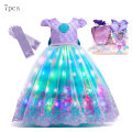 Disney Mermaid Ball Gown Costume For Girl LED Light Up Ariel Cosplay Dress Children Fancy Birthday Party Princess Dress Luxury.