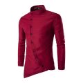 Mens Dress Shirts Vintage Clothes Personality Oblique Button Irregular Long Sleeve Business Shirt Male Casual Slim Blusas Tops. 