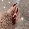Almond Shape Mid-length Black Nail Solid Color Eco-friendly Resin Artificial Nail For Girls Nail Extension Suit Matching.