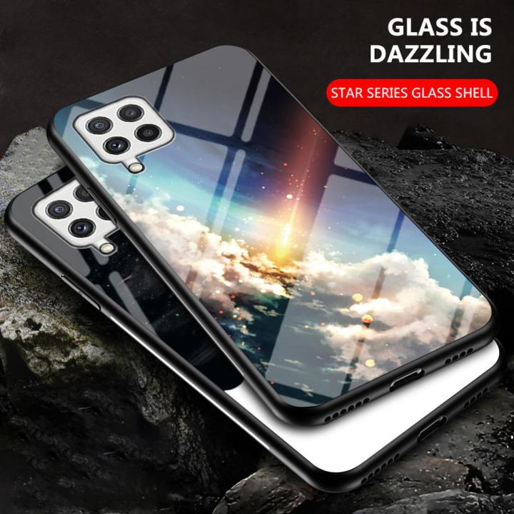 Back Cover For Samsung Galaxy F22 Case Moon and Star Tempered Glass Protector Protection Cover for Samsung Galaxy F22 Phone cases