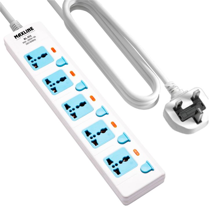 Maxline ML-855 Multiplug 5 Way Extention Socket 3 Pin Plug