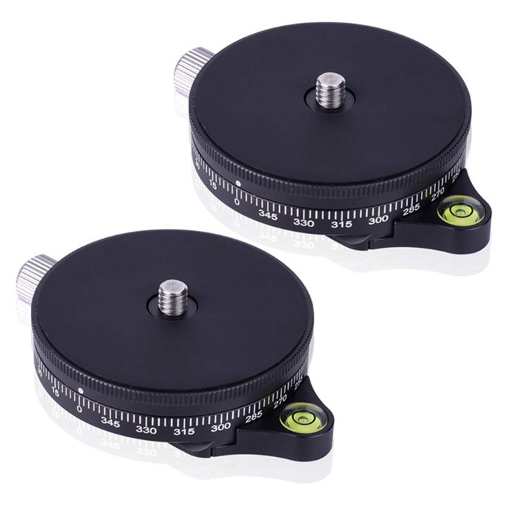 2X Camera Pan Base with Style Plate, 0.95cm Screw Aluminum Panoramic Ball Tripod Head with Bubble Level